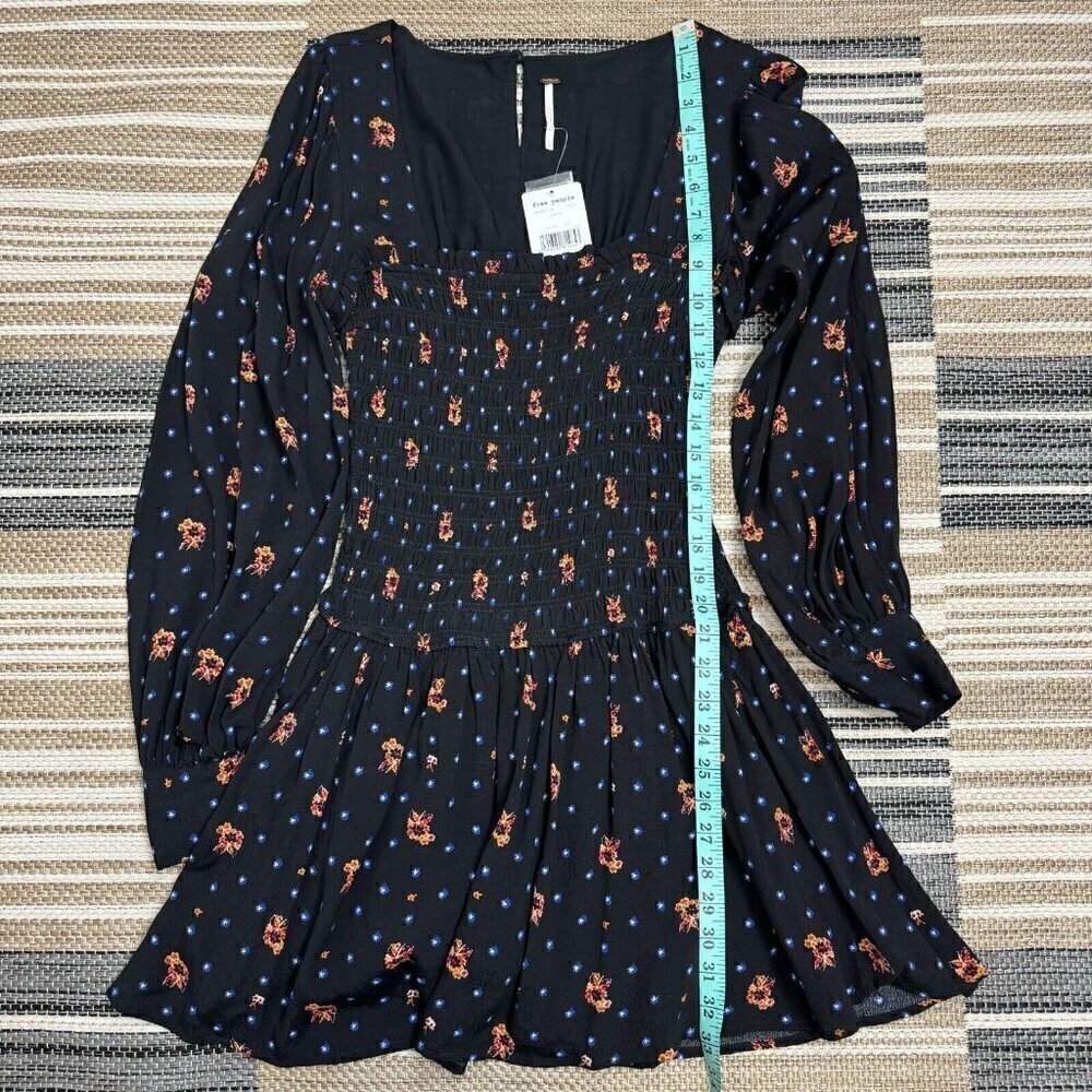 Free People Women Two Faces Mini Dress Square Neckline Floral Black Multi XS - Picture 14 of 14